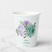 Gobelets En Papier boho bleu violet fleurs verdure (Verso)