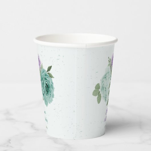 Gobelets En Papier boho bleu violet fleurs verdure (Droite)