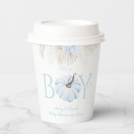 Gobelets En Papier Boho Blue Citrouille C'est un garçon Baby shower d (Recto)