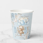 Gobelets En Papier Boho Blue Floral Pampas Teddy Bear Boy Baby shower (Verso)