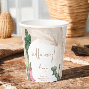 Gobelets En Papier Boho cactus pampas bottes bonjour baby shower