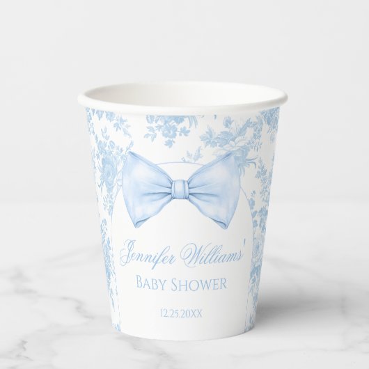 Gobelets En Papier Boho Chic Bleu Bow Floral Baby shower Cubes en pap (Recto)