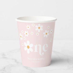 Gobelets En Papier Boho de marguerite rétro 1er anniversaire