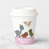 Gobelets En Papier Boho Dinosaur Anniversaire rose (Recto)