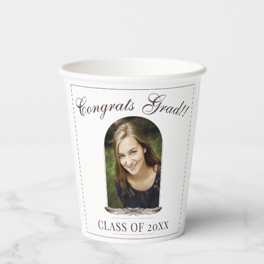 Gobelets En Papier Boho Feather Frame Photo Graduation Party (Verso)