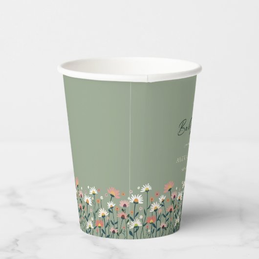 Gobelets En Papier Boho Fleur sauvage Sage Green Baby dans la douche (Droite)