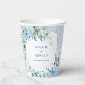 Gobelets En Papier Boho fleurs bleu clair eucalyptus cadre or (Verso)
