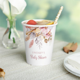 Gobelets En Papier Boho Floral Pampas Grass Dusty rose