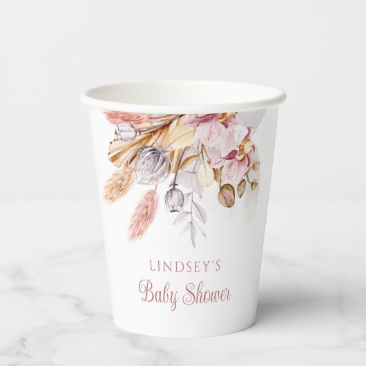 Gobelets En Papier Boho Floral Pampas Grass Dusty rose (Verso)