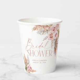 Gobelets En Papier Boho Floral Pampas Rose Gold
