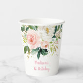 Gobelets En Papier Boho Floral Rose Gold Anniversaire (Verso)