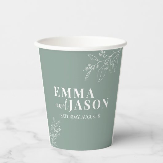 Gobelets En Papier Boho Floral Sage Vert Mariage Coupes de papier (Recto)