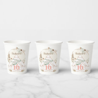 Gobelets En Papier Boho Glamping Sweet 16 tasses de papier fête d'ann