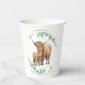 Gobelets En Papier Boho Highland Vache Végétation Baby shower animal (Recto)