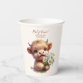 Gobelets En Papier Boho Holy Cow Highland Cow 1er anniversaire (Recto)