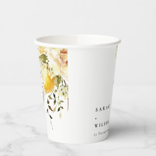 Gobelets En Papier Boho Lemon Aquarelle jaune Mariage floral (Gauche)