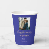 Gobelets En Papier Boho moderne heureux anniversaire ajouter nom bleu (Verso)