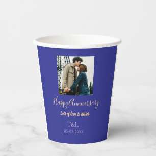 Gobelets En Papier Boho moderne heureux anniversaire ajouter nom bleu