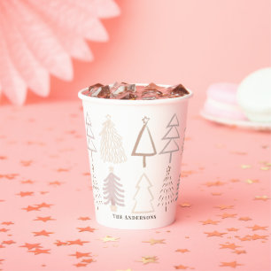 Gobelets En Papier Boho Noël Arbres Dusty Pink Vacances