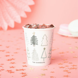 Gobelets En Papier Boho Noël Arbres Vacances vertes