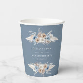 Gobelets En Papier boho pampas bleu poussiéreux mariage (Verso)