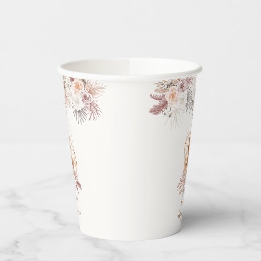 Gobelets En Papier Boho Pampas Fleur Teddy Bear Baby shower (Gauche)