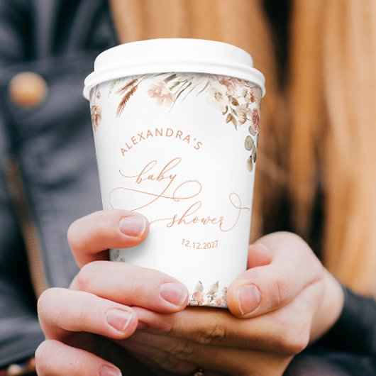 Gobelets En Papier Boho Pampas Grass Neutre Baby shower papier Coupe