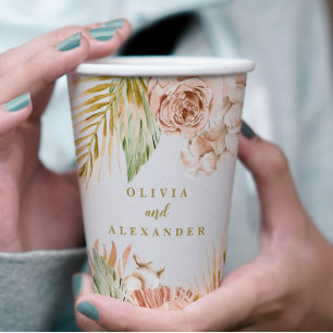 Gobelets En Papier Boho Pampas Mariage de fleurs séchées tropicales