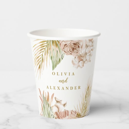 Gobelets En Papier Boho Pampas Mariage de fleurs séchées tropicales (Recto)