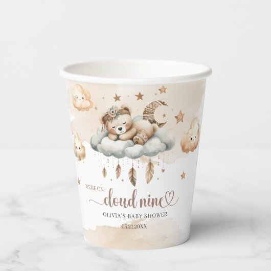 Gobelets En Papier Boho plumes aquarelle terre cuite nuage neuf (Verso)