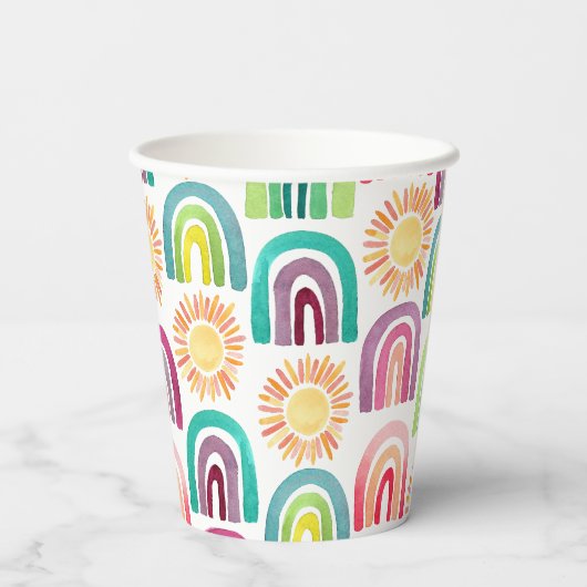 Gobelets En Papier Boho Rainbow & Suns 1er Anniversaire (Verso)