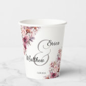 Gobelets En Papier Boho rose Dusty Floral Mariage de script moderne (Recto)