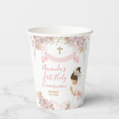 Gobelets En Papier Boho Rose Floral Girl FIRST Holy Communion Cross (Verso)