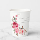 Gobelets En Papier Boho Rouge Rose Fleurs Mariage d'aquarelle (Verso)