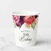 Gobelets En Papier Boho Rustic Watercolor Floral 50e fête d'anniversa (Verso)