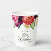 Gobelets En Papier Boho Rustic Watercolor Floral 50e fête d'anniversa (Recto)