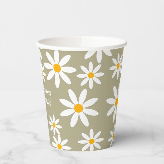 Gobelets En Papier Boho Sage Green Retro Daisies Anniversaire (Gauche)