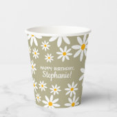 Gobelets En Papier Boho Sage Green Retro Daisies Anniversaire (Recto)