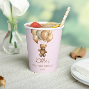 Gobelets En Papier Boho Teddy Bear Beary Première fête d'anniversaire