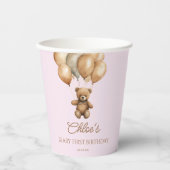 Gobelets En Papier Boho Teddy Bear Beary Première fête d'anniversaire (Recto)