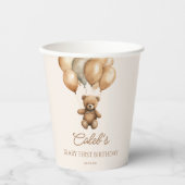 Gobelets En Papier Boho Teddy Bear Beary Première fête d'anniversaire (Recto)