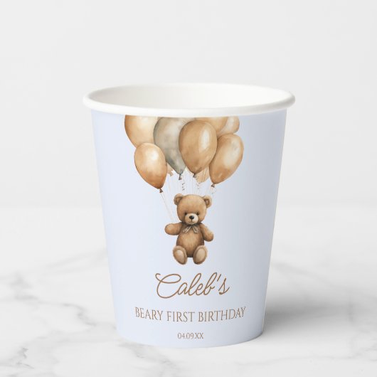 Gobelets En Papier Boho Teddy Bear Beary Première fête d'anniversaire (Verso)