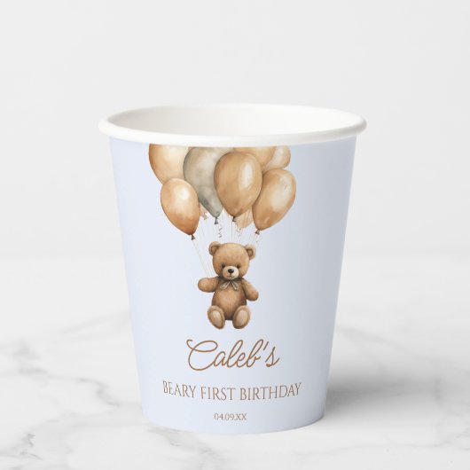 Gobelets En Papier Boho Teddy Bear Beary Première fête d'anniversaire (Recto)