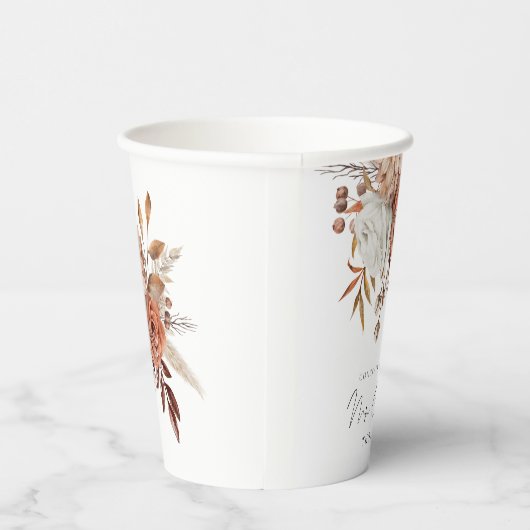 Gobelets En Papier Boho Terracotta Florals Félicitations M. Mme la Ma (Droite)