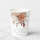 Gobelets En Papier Boho Terracotta Florals Félicitations M. Mme la Ma (Recto)