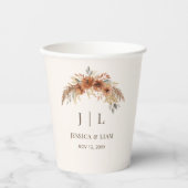 Gobelets En Papier Boho Terracotta Rouille Automne Floral Mariage (Recto)