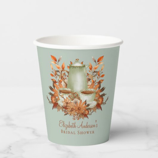 Gobelets En Papier Boho Terracotta Sage Tea Party Diner vaisselle (Recto)