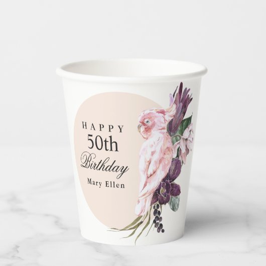 Gobelets En Papier Boho Tropical Parrot 50e anniversaire (Recto)