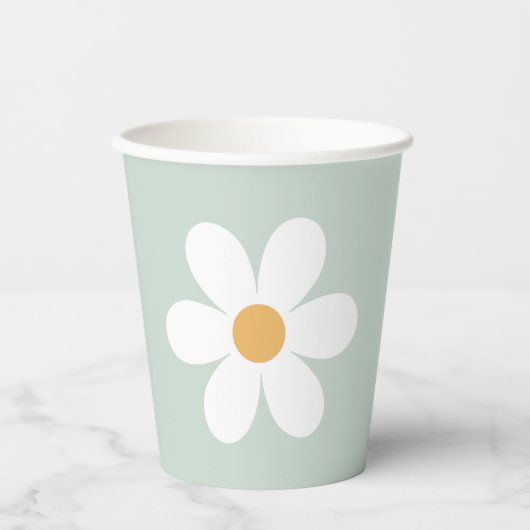 Gobelets En Papier Boho vert marguerite rétro (Recto)