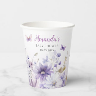 Gobelets En Papier Boho Watercolor Floral Butterfly Girl Baby shower